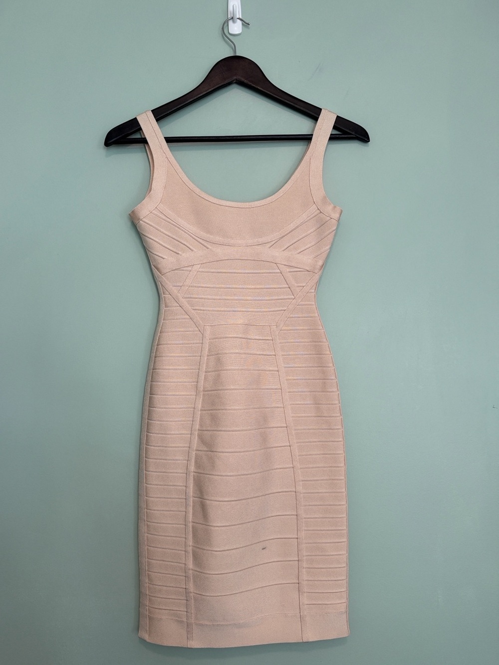 HERVE LEGER Pale Peach Bandage Dress (Size XS)